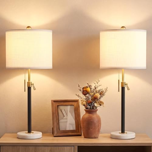 Qingmiao Gold Table Lamps Set of 2, 22" to 30" Adjustable Nightstand Lamps for Bedroom, Dimmable End Table Lamps for Living Room Console Entry Farmhouse Home Decor, New House Warming Gifts by Qingmiao