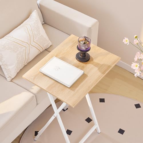 HOOBRO Folding TV Tray Tables, Set of 4 TV Trays with Storage Rack, Industrial Side Table for Eating at Couch, Foldable Snack Table for Small Space, Easy Assembly, Natural and White, WN50BZ01 - Image 6