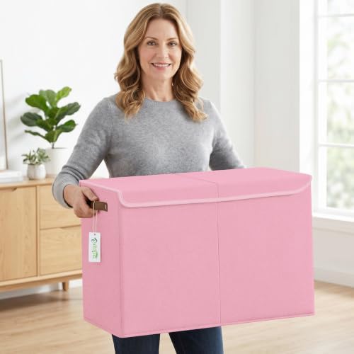 Bagnizer Large Toy Storage Box with Lids, Collapsible Sturdy Baby Storage Organizer Chest Bin Basket for Kids, Boys, Girls, Playroom, Nursery, Bedroom, Closet 25"x13"x16" (Pink) - Image 4