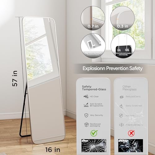 57x16" Full Length Mirror Floor Stand,Over the Door,Wall Mounted Silver - Image 3