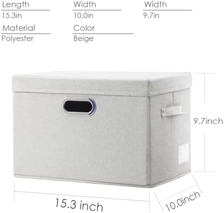 PRANDOM Collapsible Storage Bin with Lid [5-Pack] Fabric Foldable Storage Box Organizer Container Basket Cube with Cover for Home Bedroom Closet Office Beige(15.3x10x9.7) - Image 3