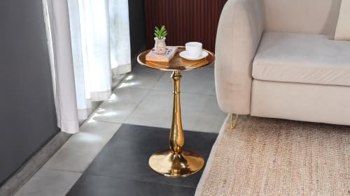 CLEENTABLE Gold Round Accent Table, Embossed Top, 15x21 - Image 2