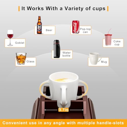 Bestjing Bamboo Couch Armrest Table with Cup Holder Tray (Walnut) - Image 5