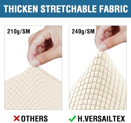 H.VERSAILTEX 3 Piece Stretch Sofa Covers for 2 Cushion Sofa Couch Covers for Living Room Furniture(Base Cover Plus 2 Seat Cushion Covers) Thicker Jacquard Fabric (Large Sofa, Cream) - Image 3