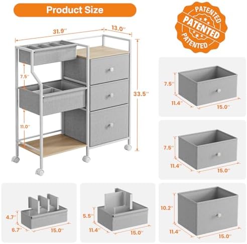 Modanais Baby Diaper Caddy Organizer Rolling Cart with Drawers, Light Gray - Image 2