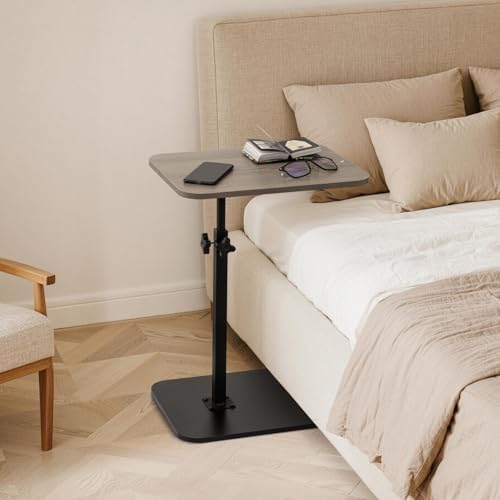 ZEAPTAC C-Shaped Side Table, 360° Swivel Height Adjustable, Lightweight Portable TV Tray Snack End Table for Couch Sofa Bed Small Spaces-Black Wood - Image 5
