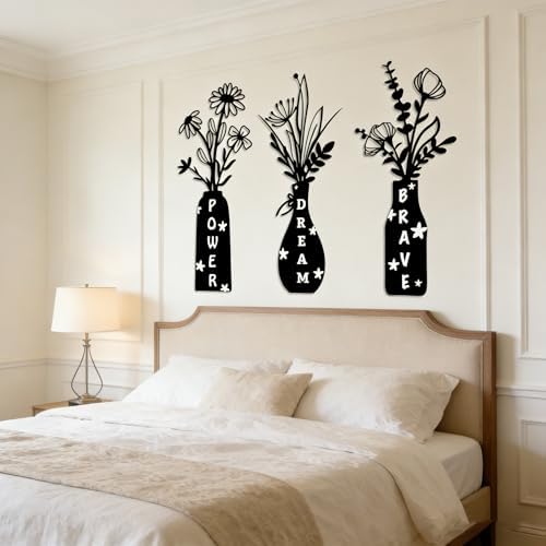 3 Pack Floral Vase Wall Decals - Power Dream Brave Inspirational Stickers, Removable Black Vinyl Wall Art for Bedroom, Living Room, Home Office, Apartment Dorm Decor - Image 5