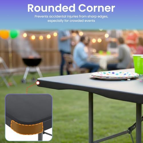 FDW | 6FT Folding Table | Black | Portable Plastic Table - Image 4