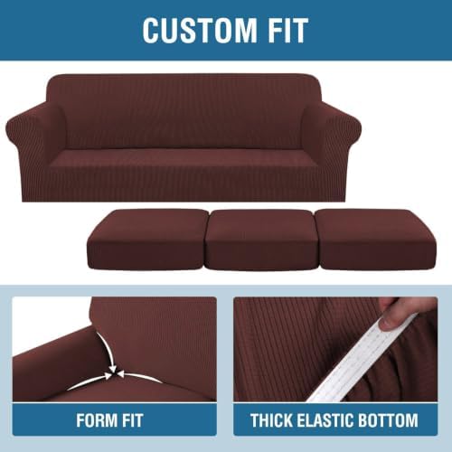 H.VERSAILTEX 4 Piece Stretch Sofa Covers for 3 Cushion Couch Covers Furniture Slipcovers for Living Room (1 Base Cover Plus 3 Seat Cushion Covers) Thicker Jacquard Fabric Cover (XL Sofa, Burnt Brick) - Image 4