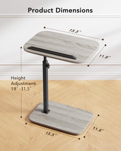 HUANUO TV Tray with Height Adjustment, 360° Swivel, 90° Tilt, Grey - Image 3
