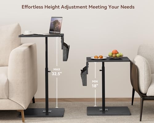 Vagusicc Sofa Armrest Tray Table for Couch - 360° Swivel Height Adjustable Side Table for Small Spaces, Snack Side Table for Bed or Chair, C Shaped End Table Snack Table for Eating Dinner Laptop - Image 4