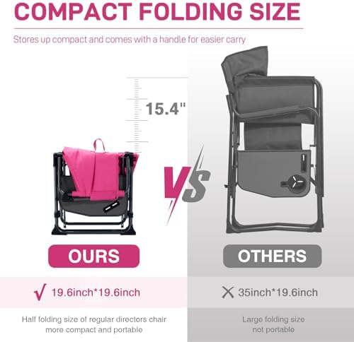 EVER ADVANCED Camping Directors' Chair with Side Table, Portable Folding with Compact Size, Heavy Duty Lawn Chair with Pocket for Camping, Lawn, Sports and Fishing, 400lbs, Pink - Image 4