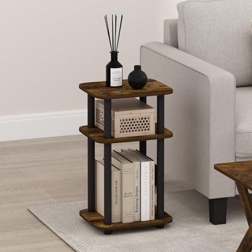 Furinno JUST 3-Tier Telephone Table, Turn-N-Tube Toolless Side Table with Open Shelf, Round Curve Corner Night Stand, Bedside Table, for Living Room, Bedroom, Amber Pine - Image 2