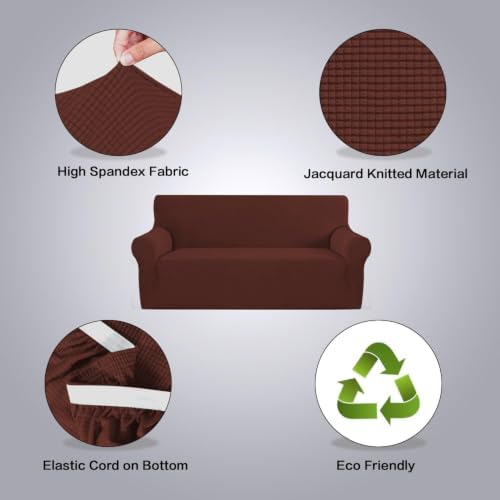 H.VERSAILTEX Stretch Couch Covers for Sofa 1 Piece Slipcovers for Couches and Sofas 3 Seater Couch Cover Feature Thick Checked Jacquard Fabric with Elastic Bottom(Sofa 72"-88" Wide, Burnt Brick) - Image 4