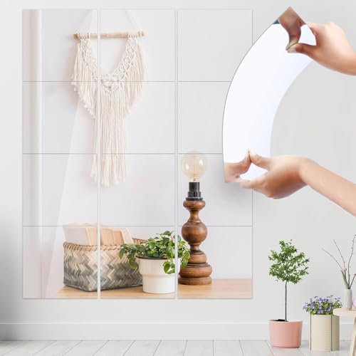 18Pack Self Adhesive Acrylic Mirrors, 8 x 8 Inch Mirror Tiles Decor by JUNEBRUSHS