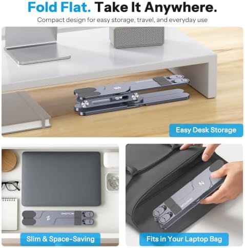 OMOTON LA10 360° Rotating Laptop Stand Riser Foldable for Desk, Space Grey - Image 5