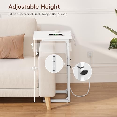 Vagusicc C Shaped End Table with Charging Station, C Table End Table Adjustable Height Sofa Table, Side Table for Couch, Couch Table that Slide Under, TV Tray Arm Table for Living Room,Bedroom, White - Image 4