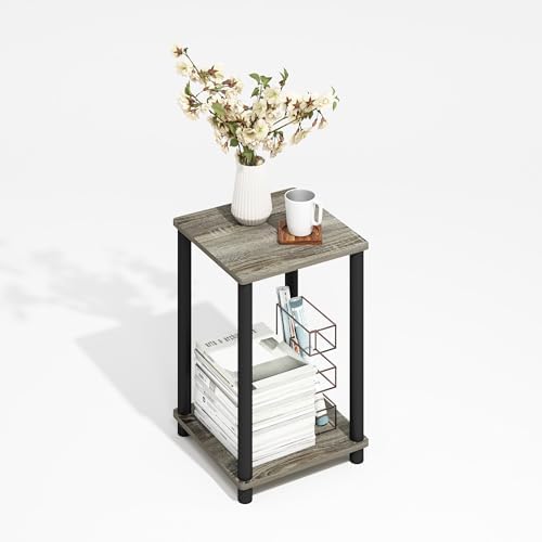 Furinno Modern Toolless 2-Tier Side Table, Open Shelf, Grey Oak - Image 3