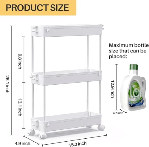 SPACEKEEPER Slim Rolling Storage Cart, 3 Tier Bathroom Cart Organizer,White - Image 2