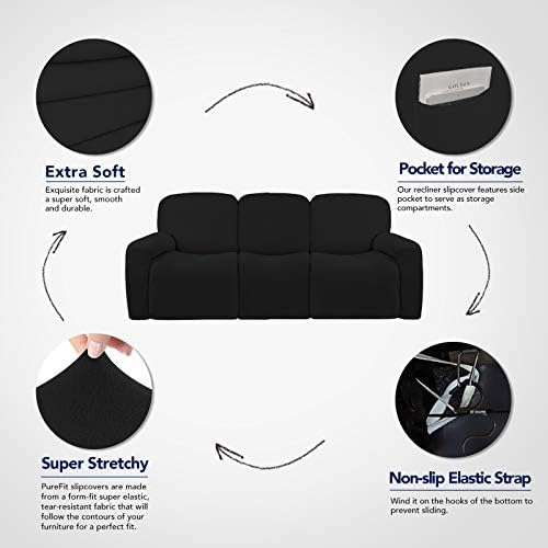 PureFit Super Stretch 3 Seats Recliner Sofa Couch Cover with Pocket - Image 3