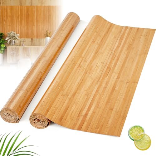 Juexica 2 Pcs Natural Bamboo Wall Panel 48 x 24 Inch Bamboo Covering Renewable Pole Fencing Wainscoting Room Divider Wrap for Interior Wall Decoration Bedroom Living Room Ceiling Tiles by Juexica