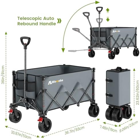 Blomoba Collapsible Wagon Cart with Wheels, 330lbs Heavy Duty Wagon, Grey - Image 7