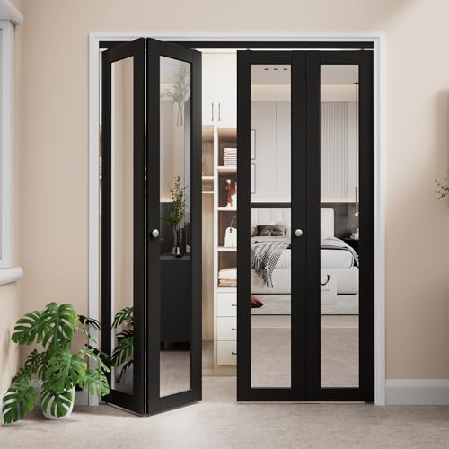 Bifold Doors for 56" x 80" Opening, Mirror Interior Folding Closet, Black by CRUTOP