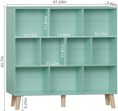 LEYAOYAO 10 Cube Bookshelf, Mid-Century Modern Book Shelf with Legs, Green - Image 3