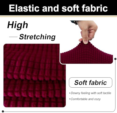 U-NICE HOME 3 Pieces Stretch Couch Cover Sofa Slipcover, Burgundy - Image 6