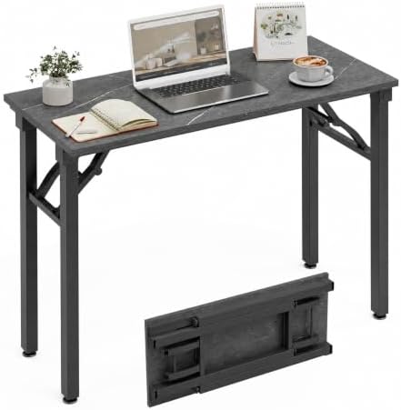 XBurmo Folding Desk Foldable Table, No Assembly 35.8" Foldable Desk Space-Saving Workstation for Small Space, Computer Table, Flat Storage for Home Office, Bedroom, Dorm, Study Room, Marble Greige by XBurmo