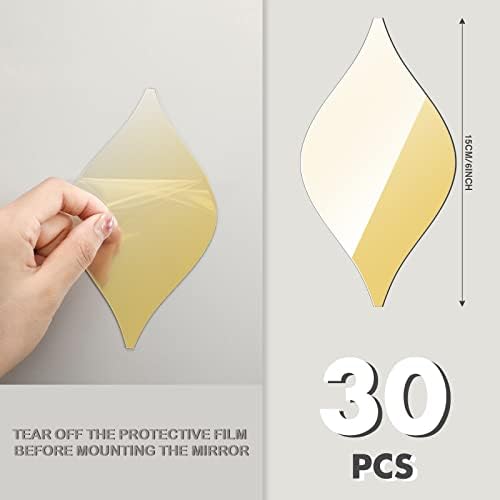 Weysat 30 Pcs Mirror Decals 3D Tear Drop Acrylic Wall Sticker Decor, Gold - Image 3