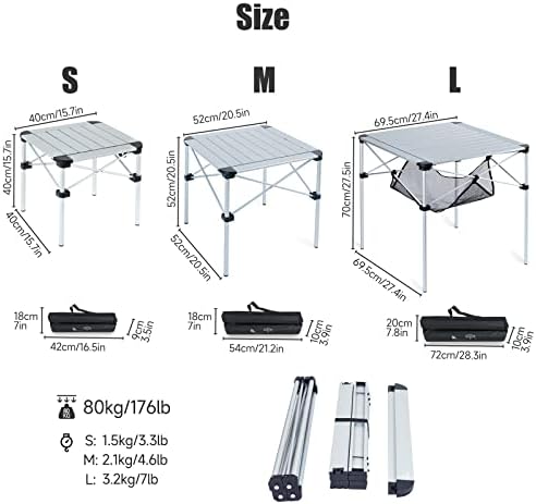 iClimb Lightweight Stable Alu. Folding Square Table Roll Up Top (Nature, L) - Image 3