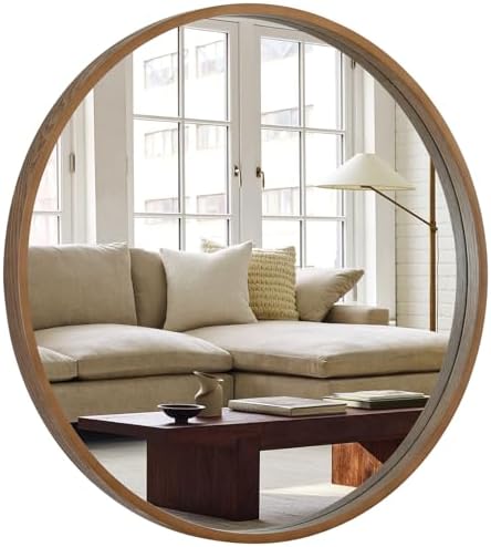 WallBeyond Round Wood Mirror, 32" Round Modern Decoration Large Circle Wall Mirror for Bathroom Living Room Bedroom Entryway, Walnut by WallBeyond