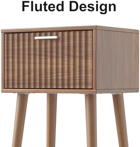 LAATOOREE Nightstands Set of 2, Small Bed Side Table with Fluted Door - Image 5