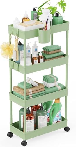 LEHOM Slim Rolling Storage Cart - 4 Tiers Bathroom Organizer Utility Cart by LEHOM