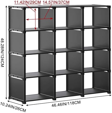 12 Cube Storage Organizer Book Shelves, DIY Open Stackable Bookshelf, Extra Large Plastic Bookcase Rack for Bedroom, Living Room, Home Office - Image 2
