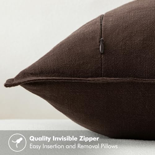 MIULEE Decorative Linen Euro Sham Pillow Covers 24x24 Dark Brown - Image 3