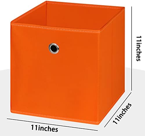 Foldable Storage Cubes Bins ,11 Inch Cloth Storage Cube Fabric Storage Box Cubes Organizer Baskets with Handles for Home Organizer Set of 6 (Orange) - Image 2