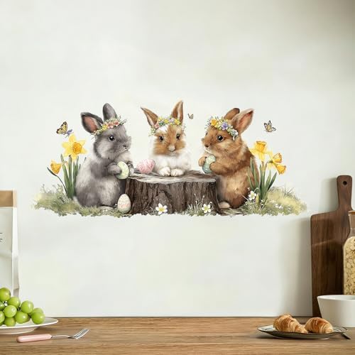 ANNA QUEEN Spring Bunny Wall Decals Peel and Stick Cute Rabbits with Eggs Spring Wall Stickers Removable Vinyl Happy Easter Wall Decor for Nursery Kids Room Bedroom - Image 3