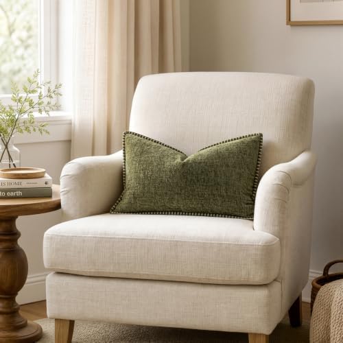 MIULEE Decorative Lumbar Throw Pillow Covers 12x20 Inch Olive Green 2 Pack - Image 4