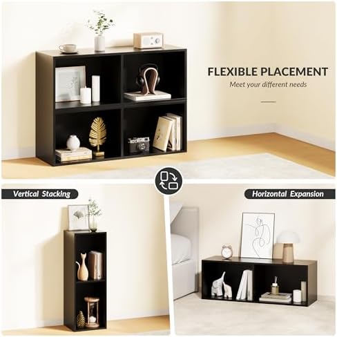IOTXY DIY Modular Cubby Bookcase - Stackable 2-Cube Open Bookshelf, Black - Image 5