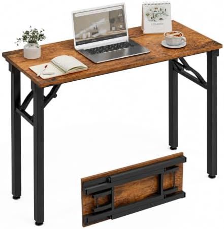 XBurmo Folding Desk Foldable Table, No Assembly 35.8" Foldable Desk Space-Saving Workstation for Small Space, Computer Table, Flat Storage for Home Office, Bedroom, Dorm, Study Room, Rustic Brown by XBurmo