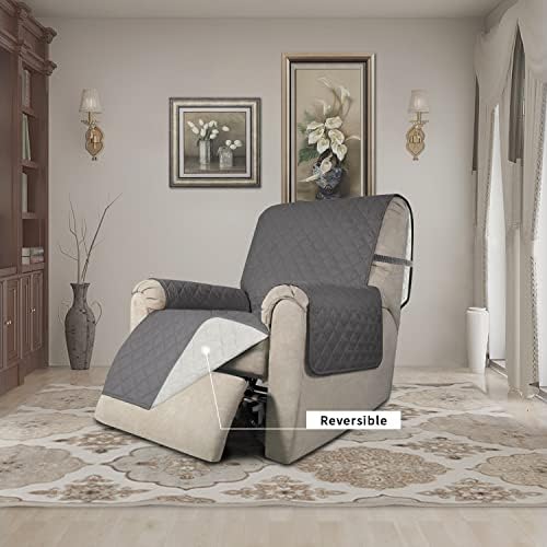 Easy-Going Recliner Chair Slipcover Reversible Sofa Cover Water Resistant Couch Cover Furniture Protector with Elastic Straps for Pets Dog (Recliner 22 inch, Gray/Ivory) - Image 2