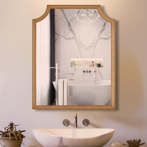WallBeyond Scalloped Wood Mirror for Wall Decor 16x20 Inch Small Bathroom Vanity Rectangle Mirror for Hallway Bedroom Living Room(Natural) - Image 2