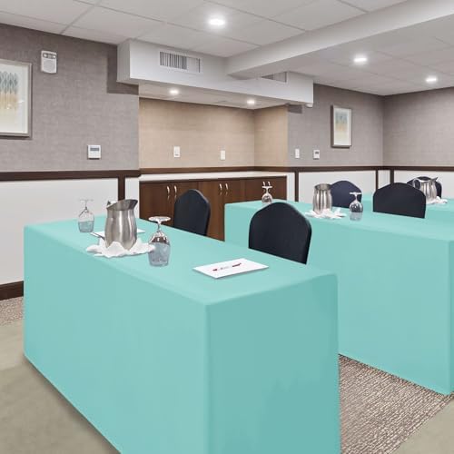 Nasitos 2 Pack Aqua 6ft Table Cloth Fitted-Open Back Folding Table Cover Washable Fabric and Wrinkle Resistant Table Cloth for Trade Show, Book Fair, Career Fair, Convention, Events - Image 7