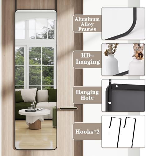 48"x 14" Full Length Door Mirror, Over the Door Mirror, Black - Image 6