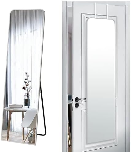 57x16" Full Length Mirror Floor Stand,Over the Door,Wall Mounted Silver by SCWF-GZ