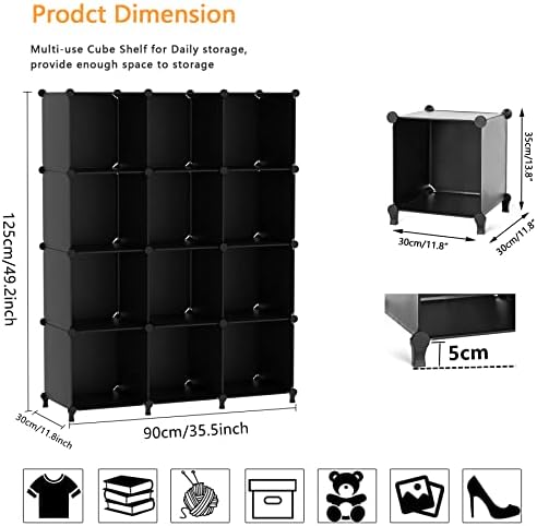 AWTATOS 12 Cube Storage Organizer, Closet Organizer Storage Shelves, Black - Image 3