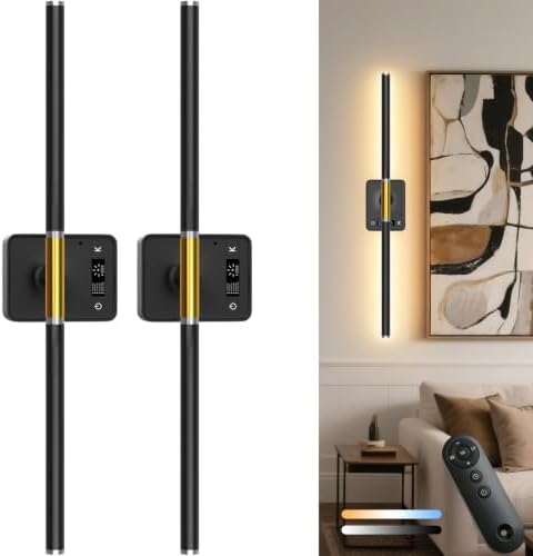Cordless Wall Sconces Battery Operated Set of 2, Detachable Battery | Digital Battery Display,Backup Battery,3CCT Dimmable,Timer,360°Rotatable,Easy Install,No Wiring for Bedroom Living Room Decor by Unknown