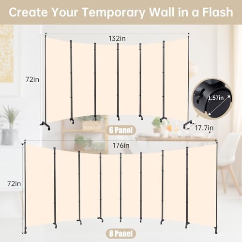 Room Divider Large 6 Panel Privacy Screen,Portable Room Partition on Wheels - Image 6